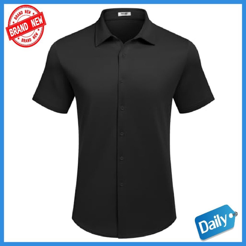 Men's Stretch Wrinkle-Free Short Sleeve Button Down Shirt Regular Fit - Picture 3 of 7